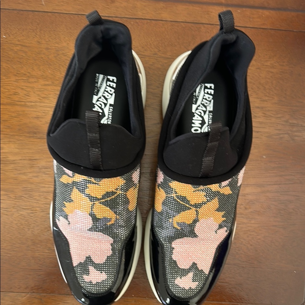 SALE TODAY. Salvatore Ferragamo Women's Black Floral Slip-On Shoes